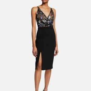 Dress the Population Black and Blue Floral Midi Dress